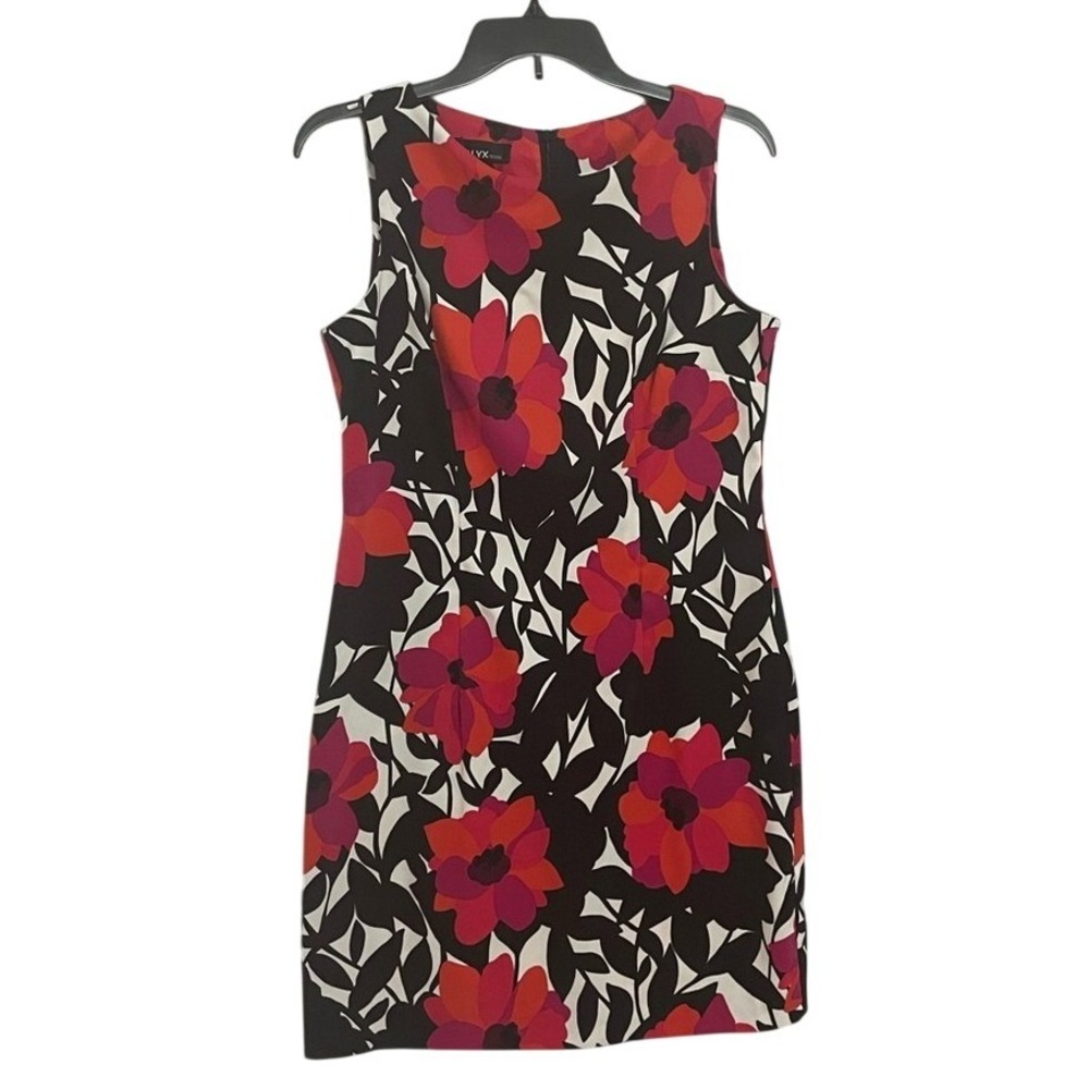 ALYX dress Women's Size 10 Sleeveless Sheath Floral Print Black Red Pink